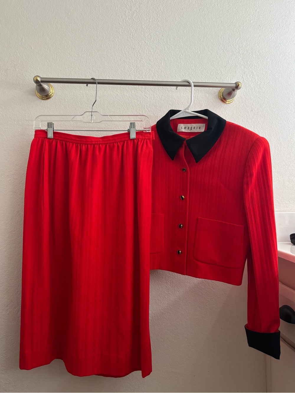 Vintage David Hayes I. Magnin Red Wool Skirt Suit Set